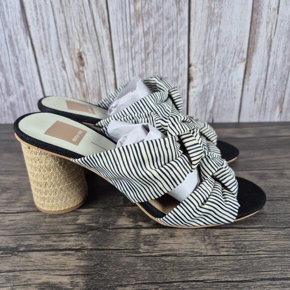 Dolce Vita Jene Block Heel Knotted Strap Stripes Sandals Women's Sz 8 BlackWhite - Picture 3 of 8